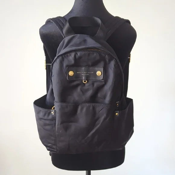 Marc Jacobs Black Nylon Backpack with Gold Hardware Marc Jacobs Backpack Black Gold Hardware Nylon Logo Top Zip  main image 4